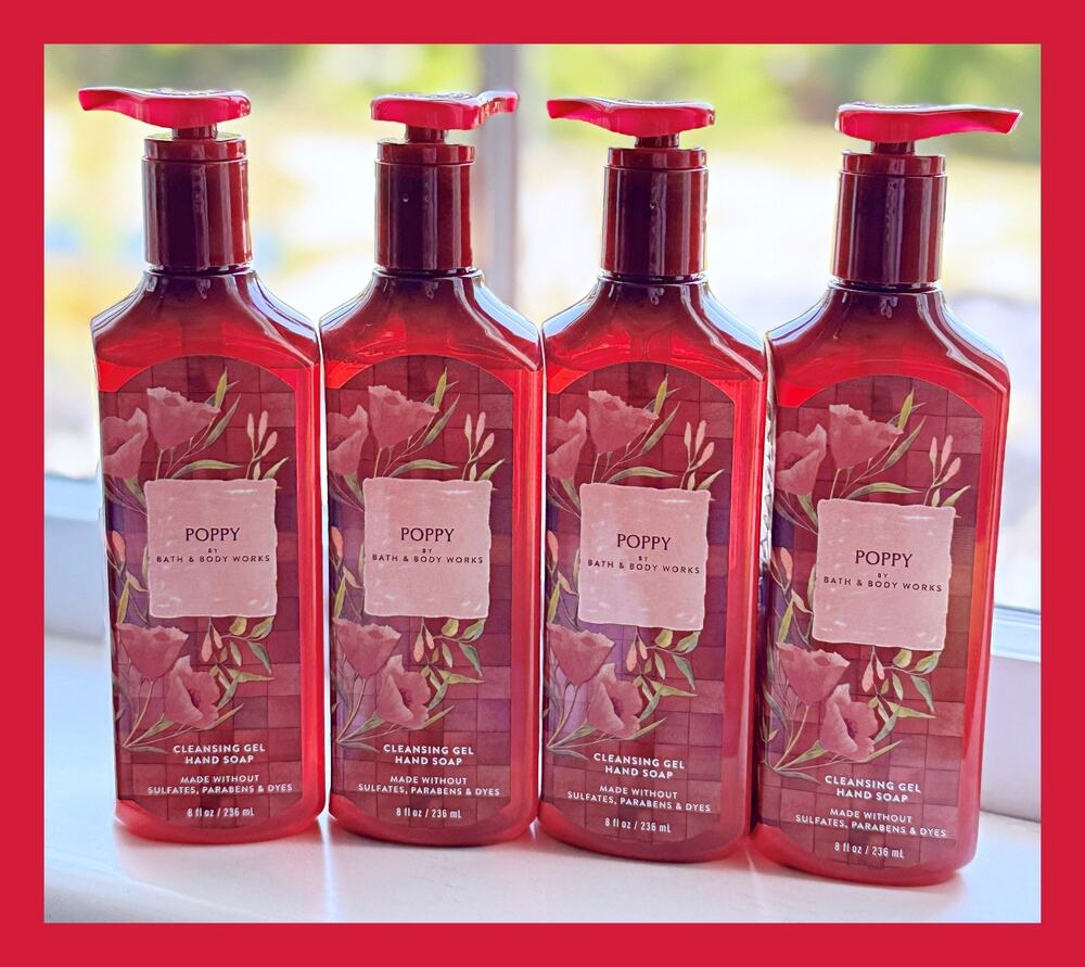 Bath & Body Works Poppy 8 fl oz Cleansing Gel Hand Soap Floral x4